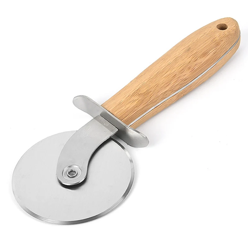 Pizza Cutter Wheel, Stainless Steel Pizza Cutter, Pizza Slicer With Wooden Non Slip Handle, Easy