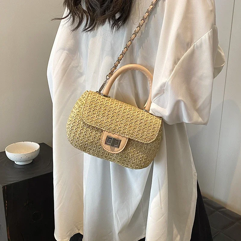 Fashion Straw Bag Summer Simple Small Square Bag Designer Seaside Holiday Woman Shoulder Crossbody Bags Trend Lady Beach Handbag