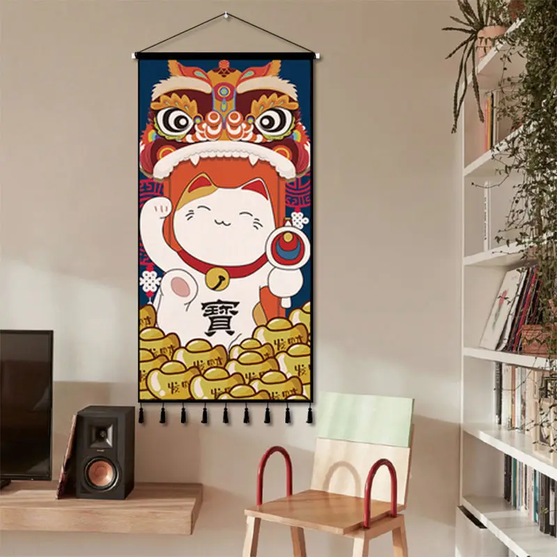 

Japan Style Fortune Cat Scroll Wall Paintings Home Decor Anime Poster Wall Art Room Decoration Aesthetic Tapestry Hanging