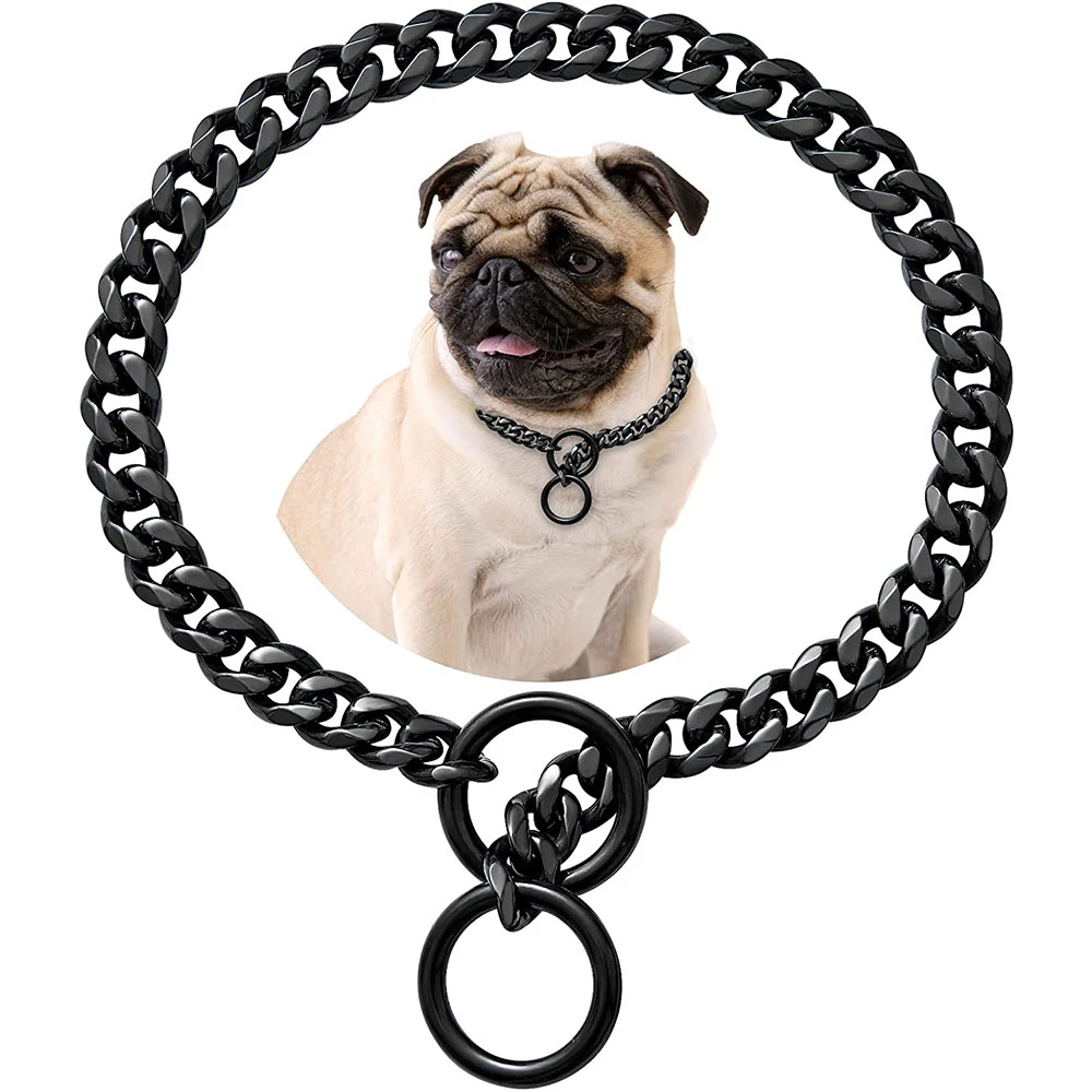 Dog Collar 10mm Thick Cuban Link Chain Dog Collar 18K Gold Black Chain Dog Collar with 316L