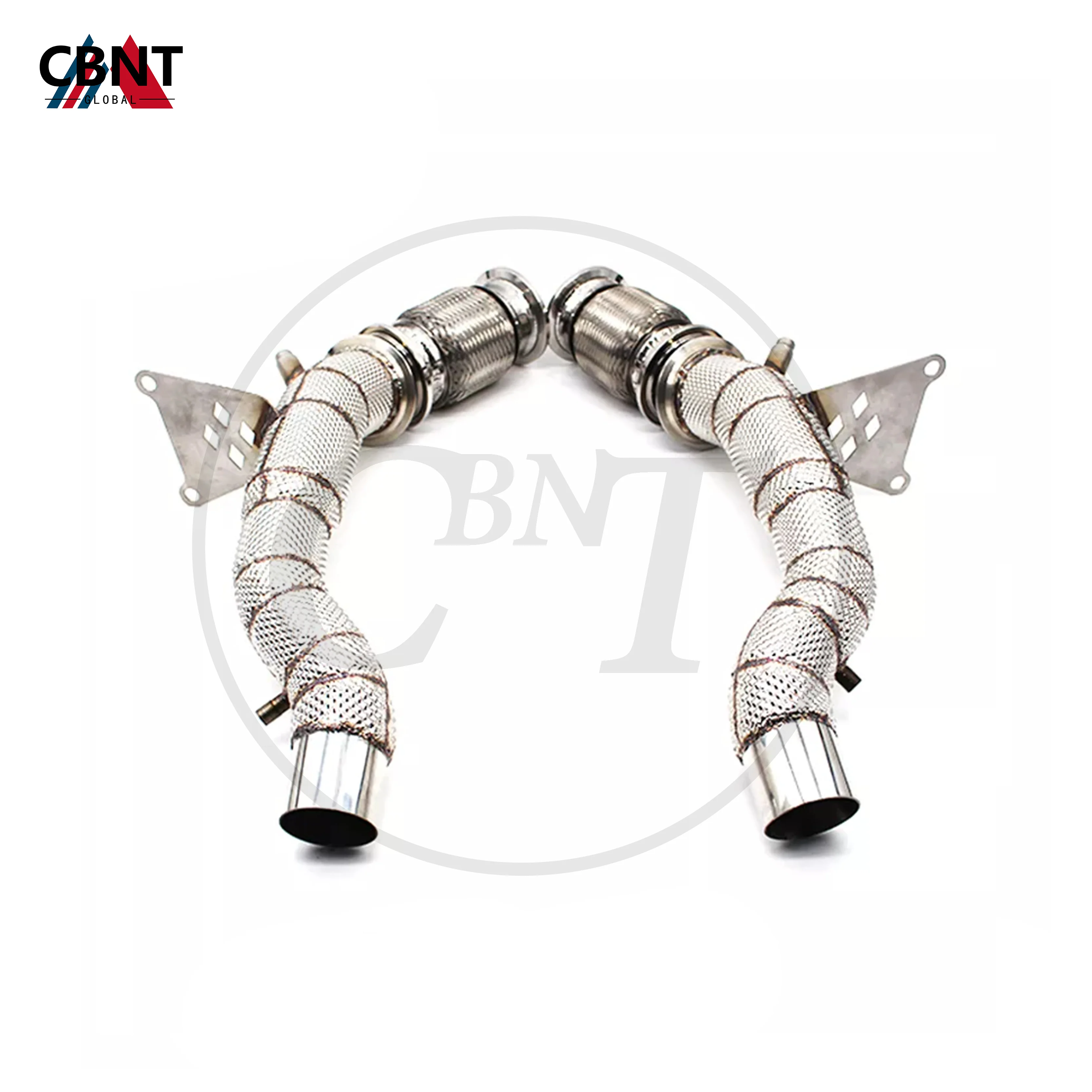 CBNT 페라리 458 488 F8 4.5L 배기 헤더 캣티드 및 캣리스 다운파이프, 열 차폐 튜닝 성능 배기 파이프 시스템 포함