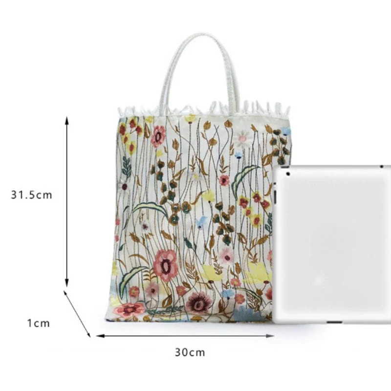 Handmade Retro Flower Embroidered Shoulder Bag - Womens Lace Tote for Beach and Art
