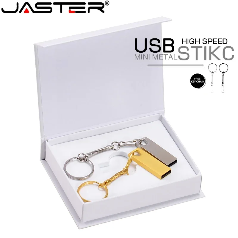 

JASTER White Box USB Flash Drive 128GB Free Custom Logo Pen Drive 64GB Real Capacity USB Stick 32GB Metal U Disk 16GB Rose Gold