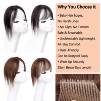 Topper de cheveux naturels sans clip pour le front, avec fixation magique, volume léger, pour encadrement du visage, couvre-front large, franges aériennes, 10 pouces 25 cm 3