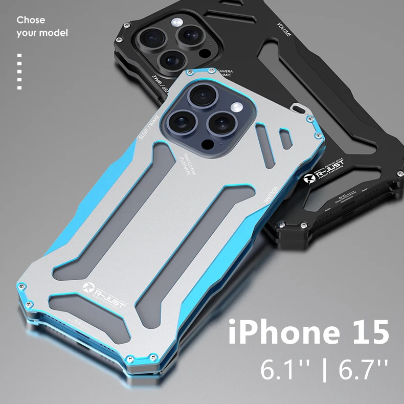 Luxury R-just Aluminum Metal Phone Case For Apple Iphone 15 14 Plus 13 12 11 Pro Max Shockproof Slim Hard Back Cover
