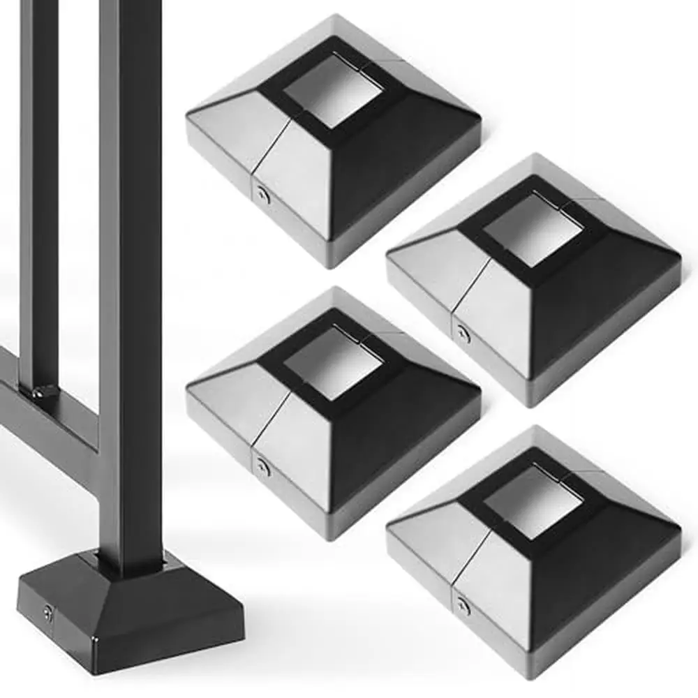 1.25" Aluminum Post Base Cover Balcony Stair Railings Skirt Covers 4Pcs Black Rustproof Waterproof Square Design Split-Pair Card aluminum post base cover