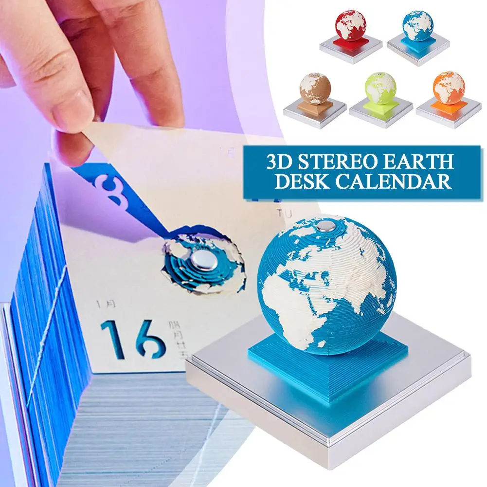 3D 지구 달력 2024 달력 메모 패드, DIY 조각, 홈 달력 장식, 모델 책상 달력, 지구 예술 지구 그림 O5h2