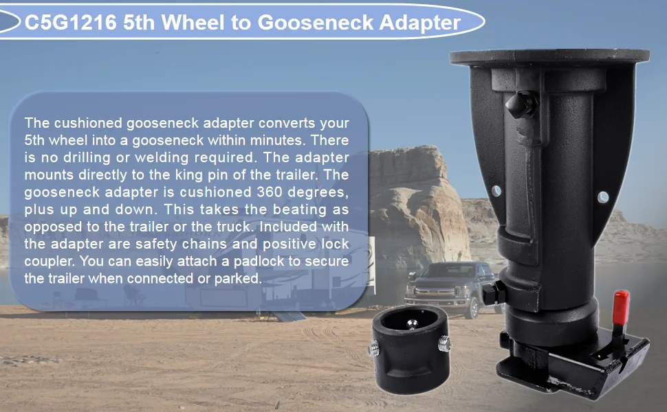 C5G1216 12"-16"Adjustable Cushioned 5th Wheel to Gooseneck Adapter