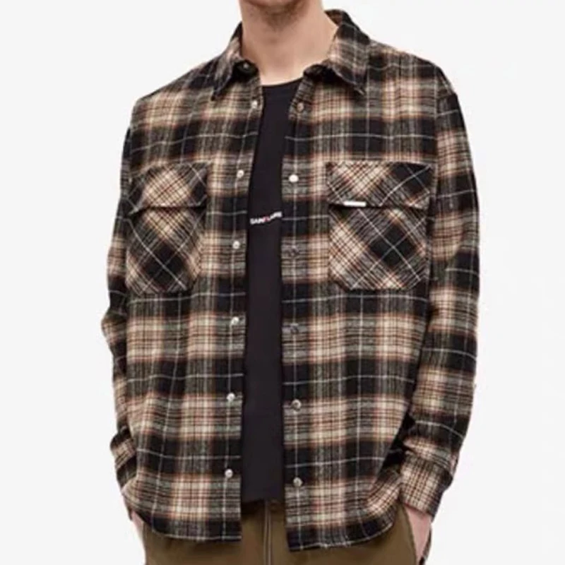 

High Quality Fashion Brand REP Jacket Coats Retro Brown Green Plaid Long Sleeve Loose Shirts Clothing