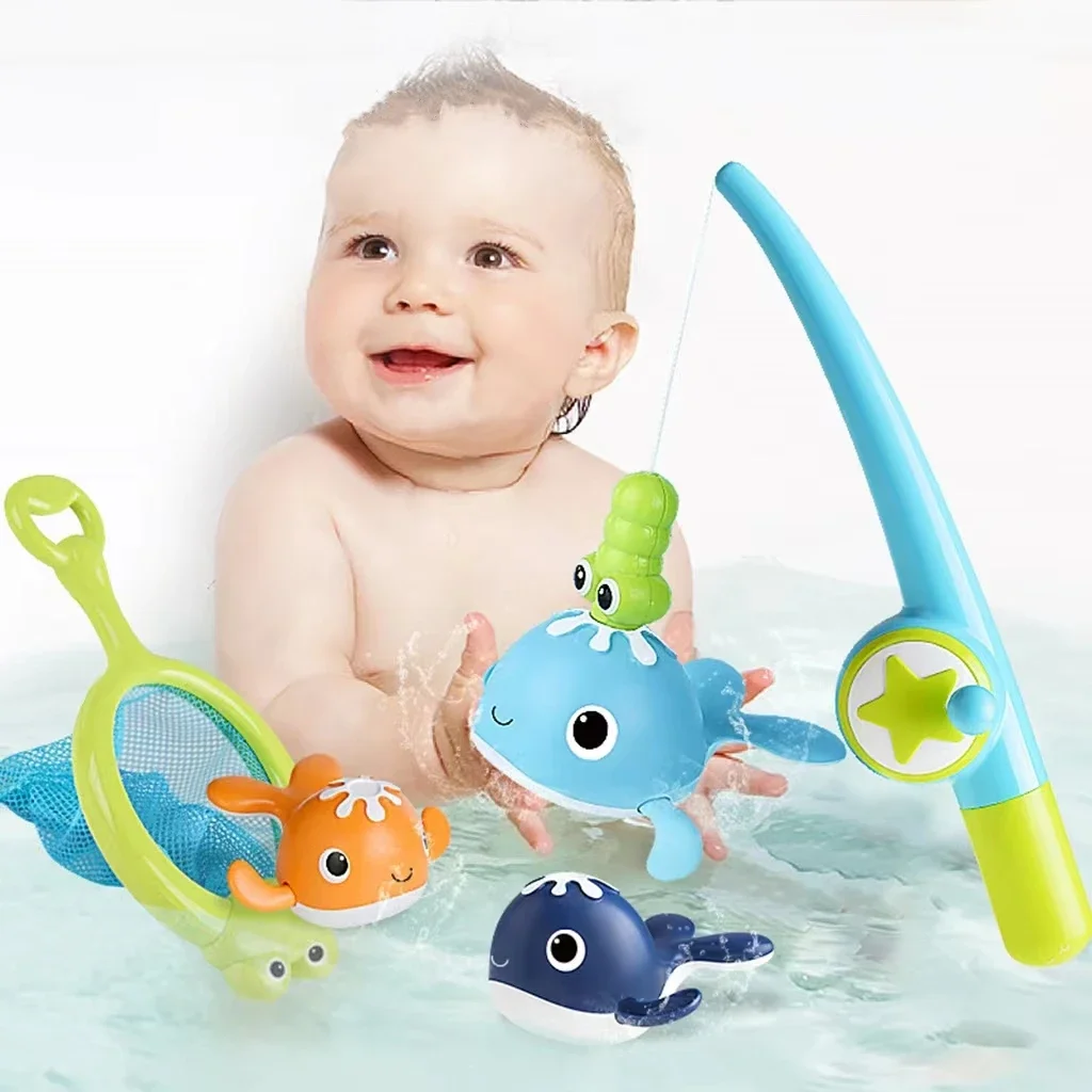 

Baby Bath Tub Toys Clockwork Swimming Whale Magnetic Fishing Toys Games For Kids Water Playing Toys