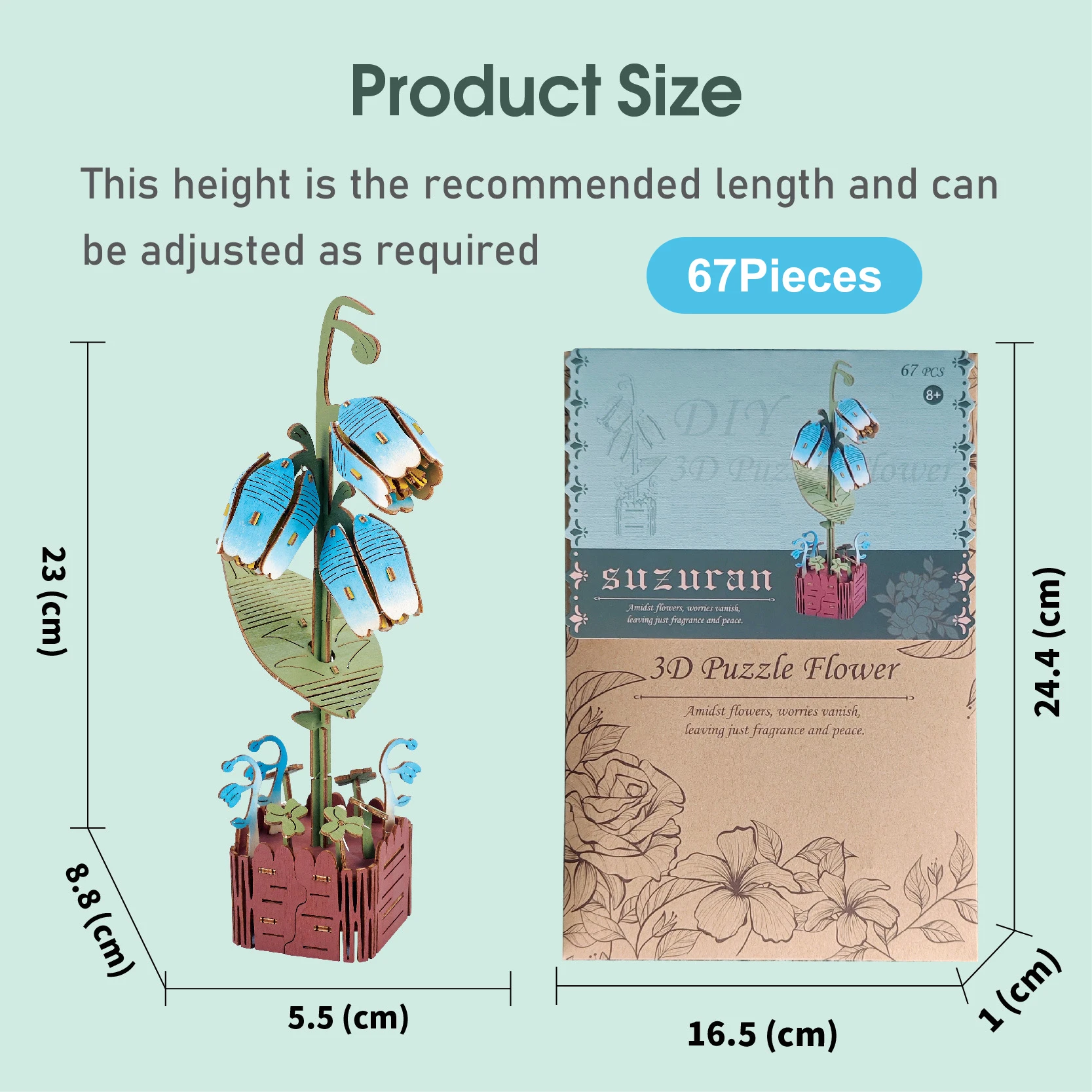 Wood Art 3D Puzzle Block Flower Crafts Assembly Bouquet Desktop Decoration Children's Puzzle Assembly Model Xmas Girlfriend Gift