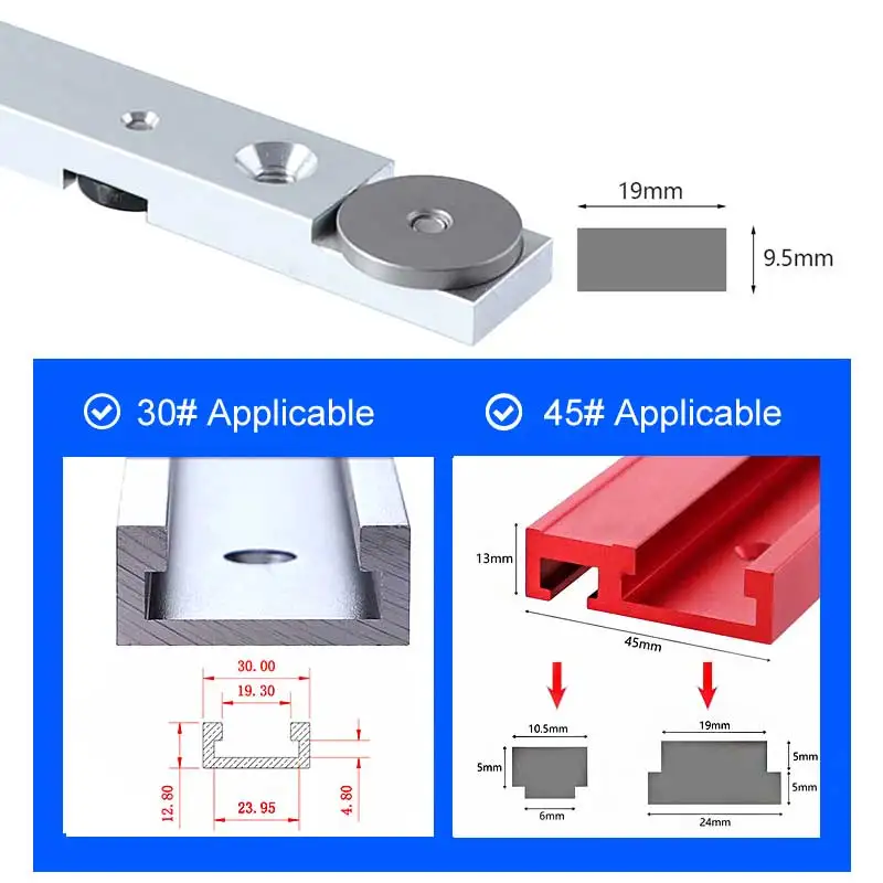 30/45cm Woodworking T-tracks Slot Miter Track Aluminium Alloy Miter Track Miter Bar Slider Table Saw Miter T Screw Tools DIY