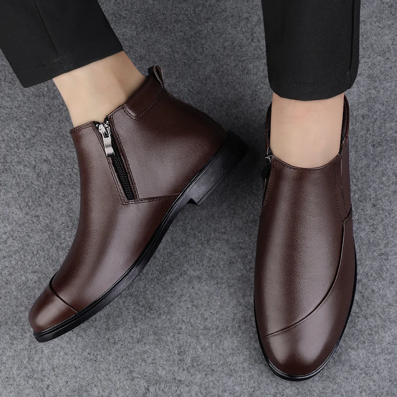 Winter Genuine Leather Ankle Men's Boots - Fur Plush Warm Men Casual Boots (MSB4)(MSB5)(F16)(F13) main image 1