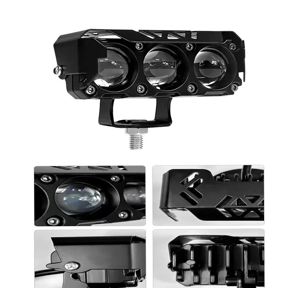 Motorcycle LED Lights Three eye light motorcycle LED spotlight dual color yellow and white high and low beam lights suitable for cars trucks 12V -