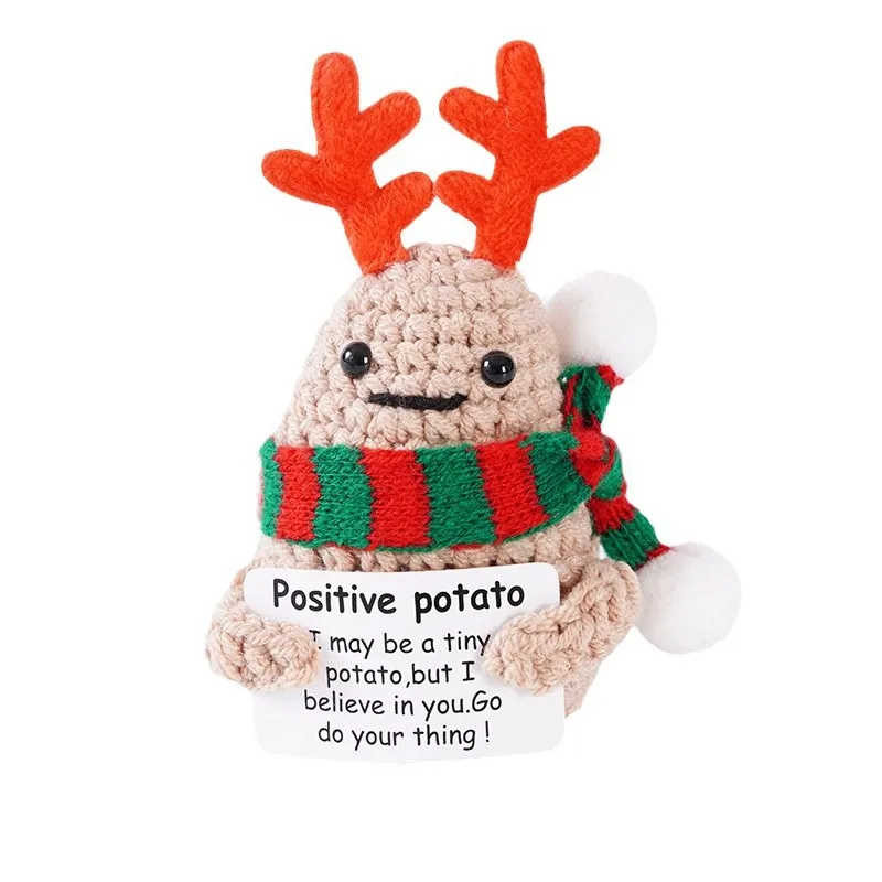 New Handmade Knitted Positive Energy Glasses Potatoes With Card Home Room Decoration Funny Woo lCrochet Potato Ornament Gifts