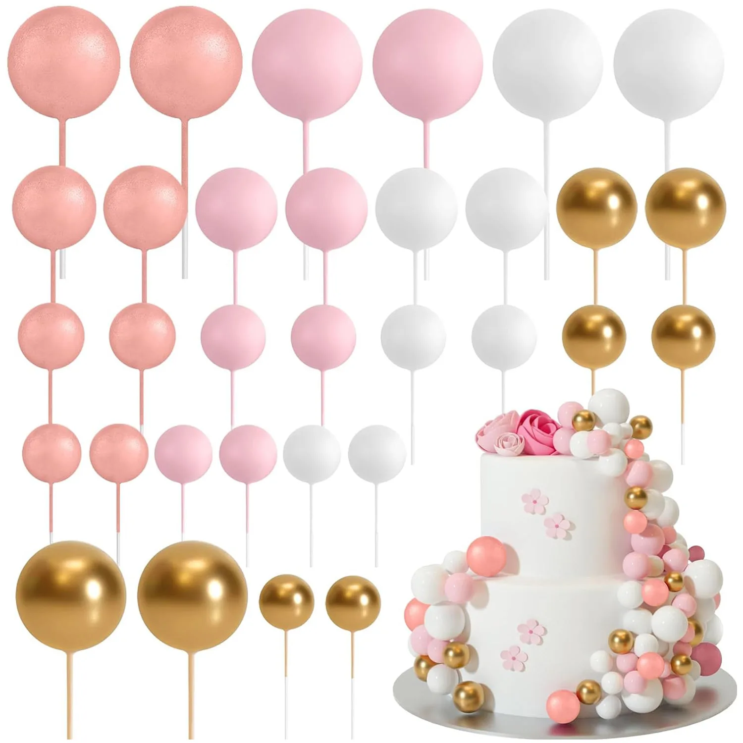 Gyufise 30 palline per torta mini palloncini, decorazioni per torte in schiuma, decorazioni per torte a palloncino, topper per torta a forma di palloncino, topper per torta di compleanno, baby shower