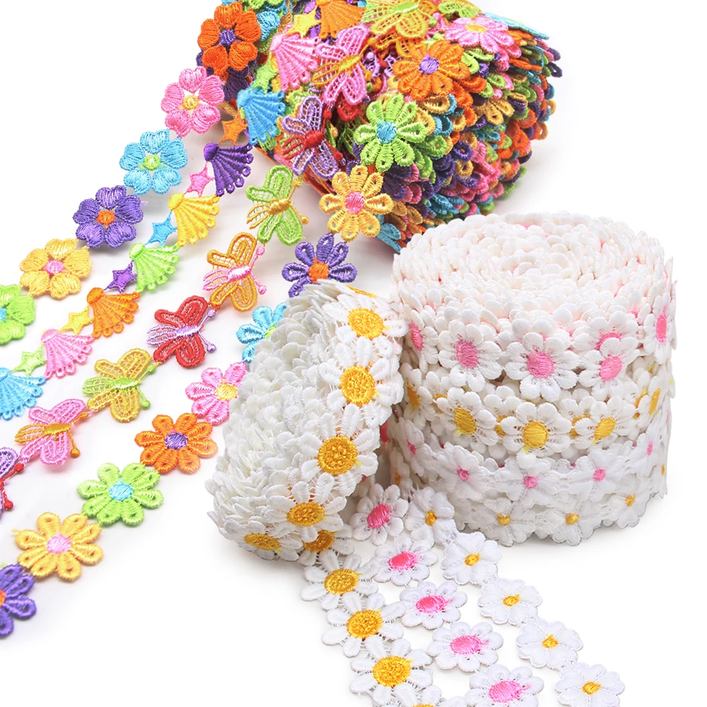 Daisy Flower Lace Trim Ribbon - 2.5CM Wide, 7 Yards Colorful Embroidered DIY Craft Sewing Supplies - View #6