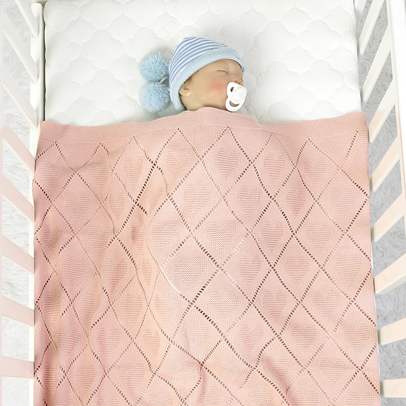 Baby Cotton Blankets Super Soft Newborn Gender Netural Lightweight Lovely Heart Knitted Month Stroller Nursery Security Quilts cotton muslin blanket cotton blanket cotton gauze blanket cotton knit blanket knit blanket
