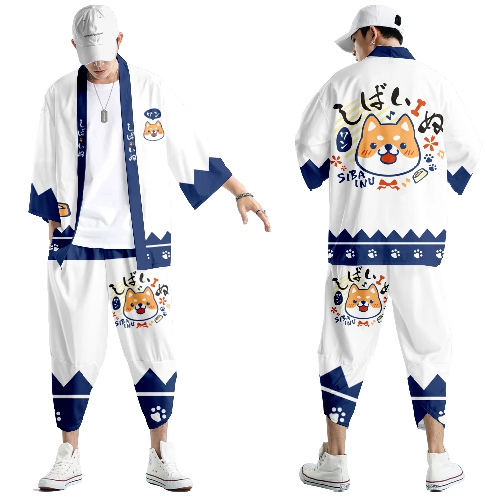 Two-piece Suit Shiba Inu 3D Printing Japanese Kimono Haori Yukata Cosplay Women/Men Fashion Summer Short Sleeve Streetwear
