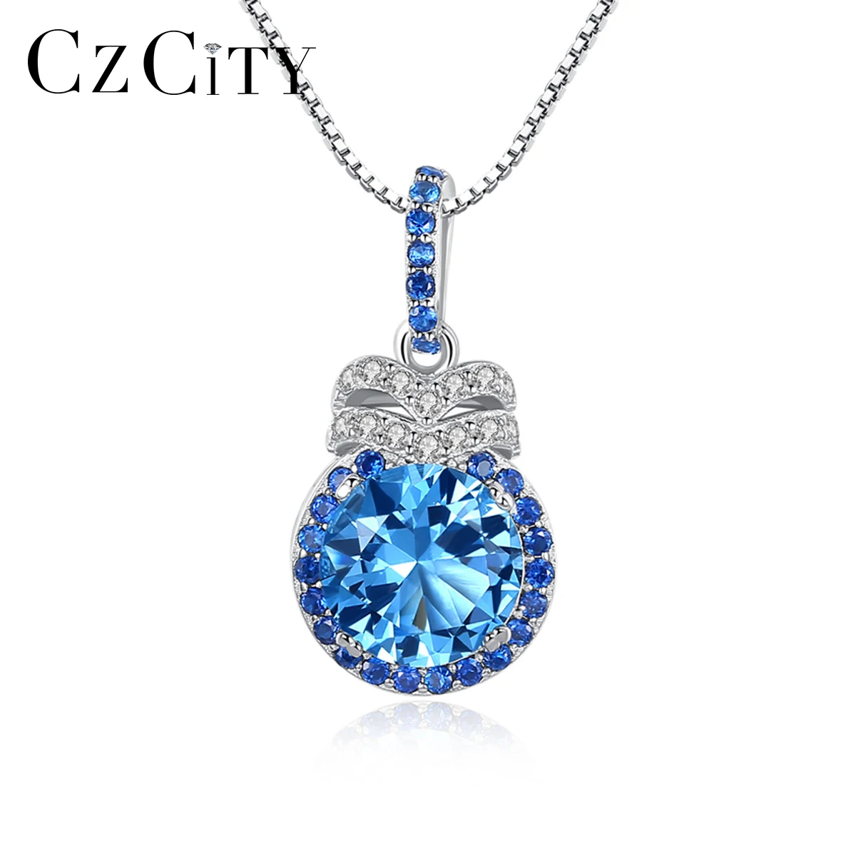 Collier en argent sterling avec topaze bleue de Londres pour mariage, fête de Noël et fête des mères_voghion.com