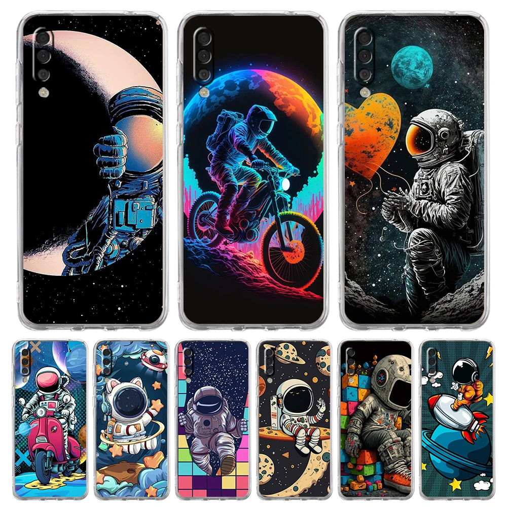 Cartoon Astronaut Space-Themed Transparent Phone Case Cover