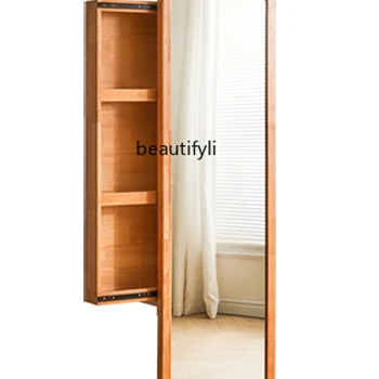 바닥 회전 드레싱 미러, 전신 홈 피팅, 침실 이동식, 심플 솔리드 우드 행어, 원피스 미러 홈 장식