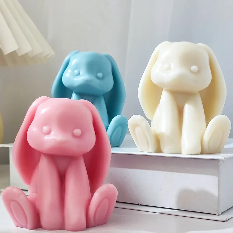 Silicone mold DIY Rabbit Candle Silicone mold 3D Rabbit Plaster Crafts Animal Resin mold Handmade soap chocolate cake tools for Easter gifts