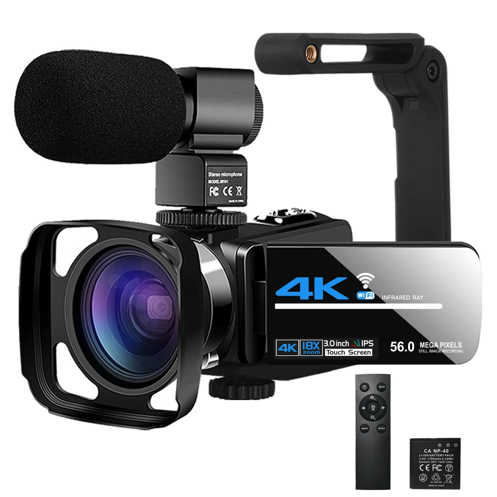 HD 카메라 유튜브 틱톡 브이로그 IR 나이트 비전 UHD 4K 웹캠, 18X 디지털 비디오 캠코더, 56MP