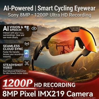 Nuovi Occhiali Smart AI 2026 con Fotocamera 1200P, Anti-Vibrazione 4K, Occhiali da Ciclismo Antivento, Traduttore Vocale AI, Chiamate e Audio Open-Ear