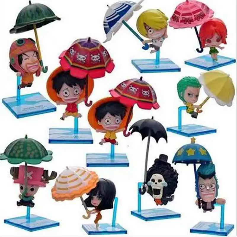 

10Pcs/set One Piece Summer Umbrella Series Anime Figure Luffy Chopper Zoro Sanji Nami Model Toy Handmade Ornament Decoration