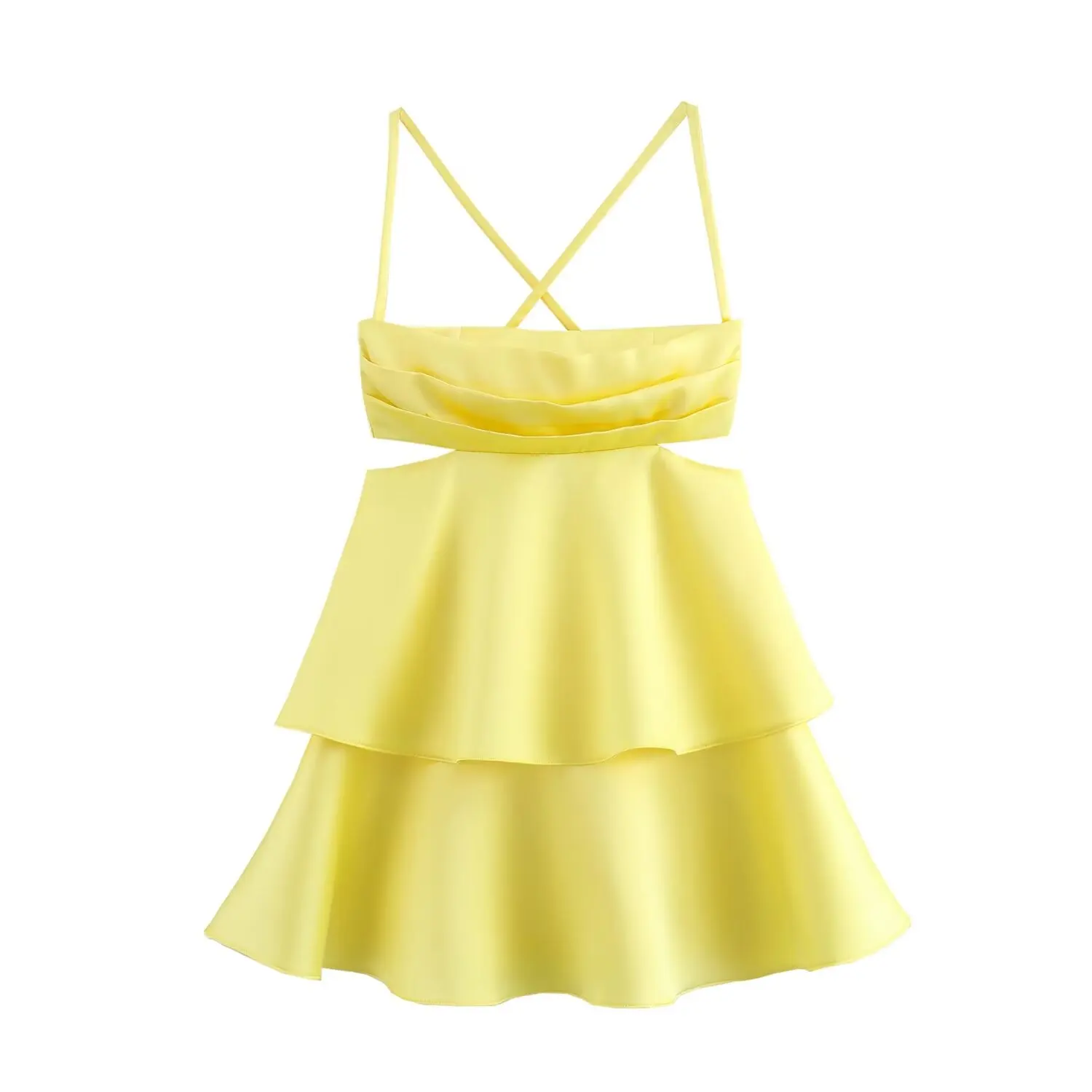 2024 frau Sexy Mini Kleid Gelb Quadrat Kragen Ärmellose Backless Aushöhlen Zipper Sommer Kleider Frau Trendy – Detail 2