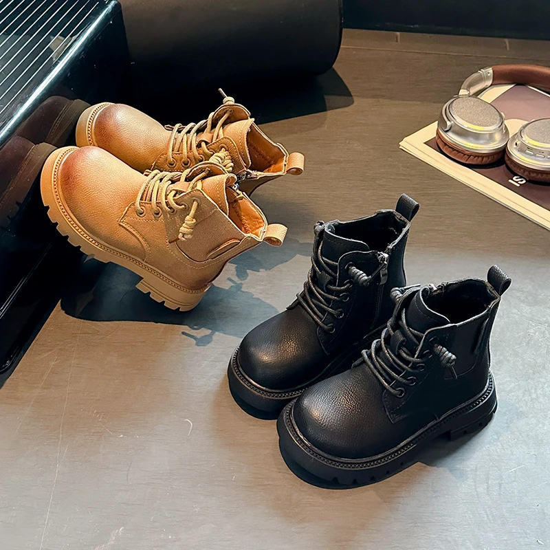 Girls Korean Style Leather Short Boots