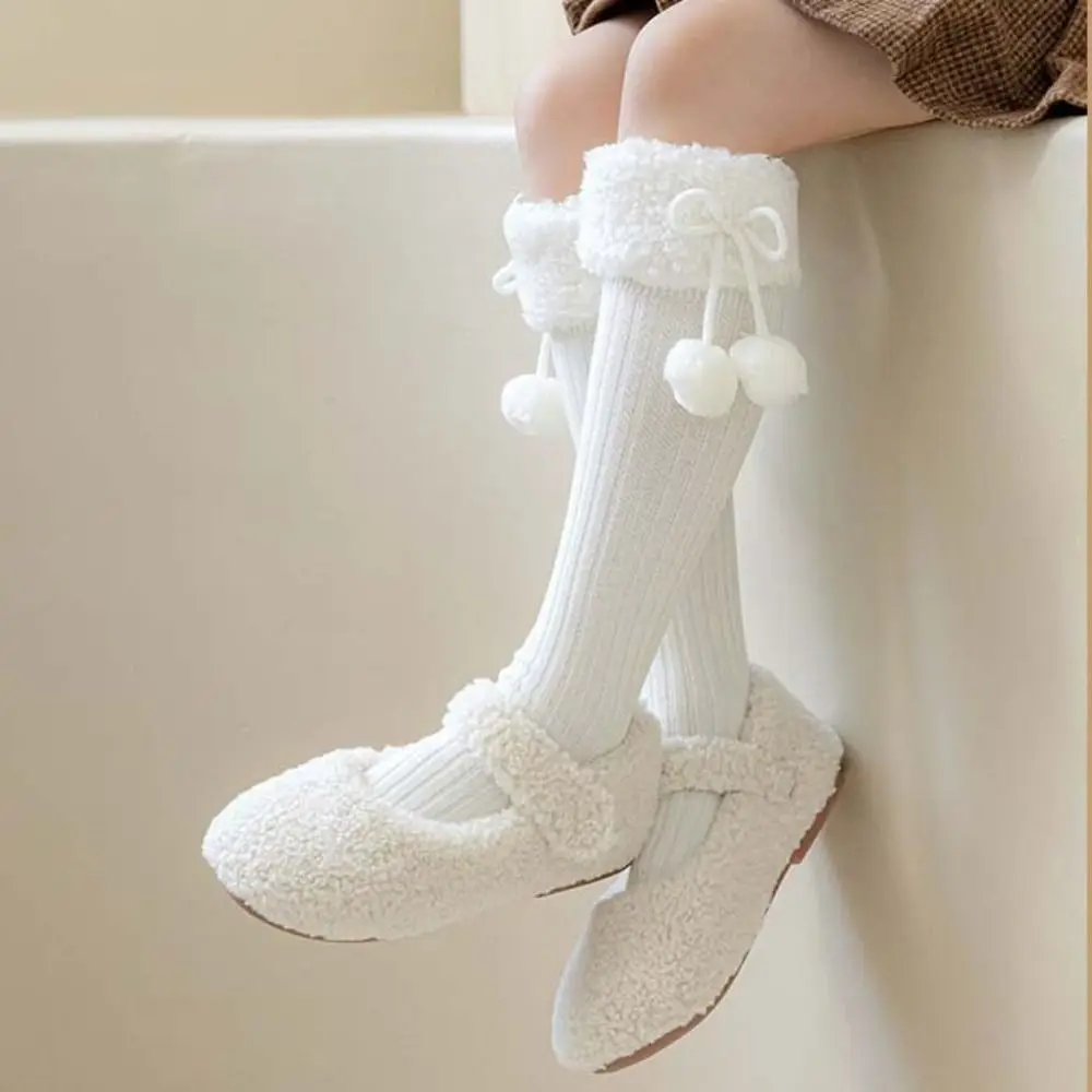 NEW Cotton Lamb Wool Stocking Hairball Ball Leg Socks Children's Sock Autumn and Winter