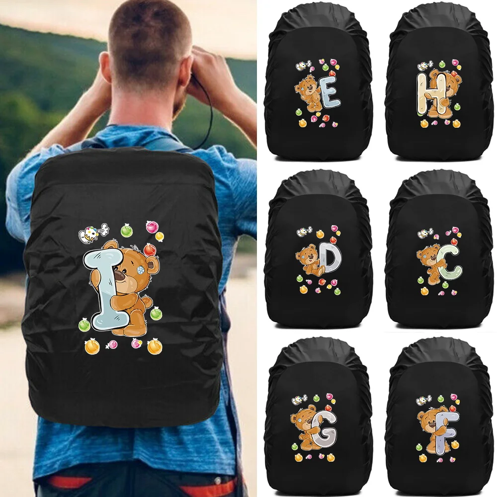 20L-70L Waterproof Backpack Rain Cover Cute Bear Letter Travel Accessories Backpack Outdoor Portable Hiking Climbing Cover Bag