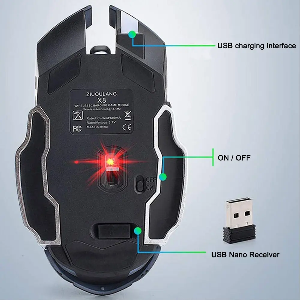 Gaming Mouse Wireless Rechargeable Optical Mice Silent Click DPI Adjustable Nano Receiver Ergonomic for PC Computer Windows Mac wireless mouse gaming mouse wireless gaming mouse ergonomic mouse wireless optical mouse
