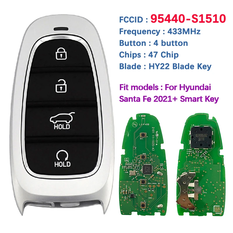 CN020231 Original PCB 4 Button Smart Key For Hyundai Santa Fe 2021+ Remote Fob 47 Chip 433MHz FCCID 95440-S1510 Keyless GO