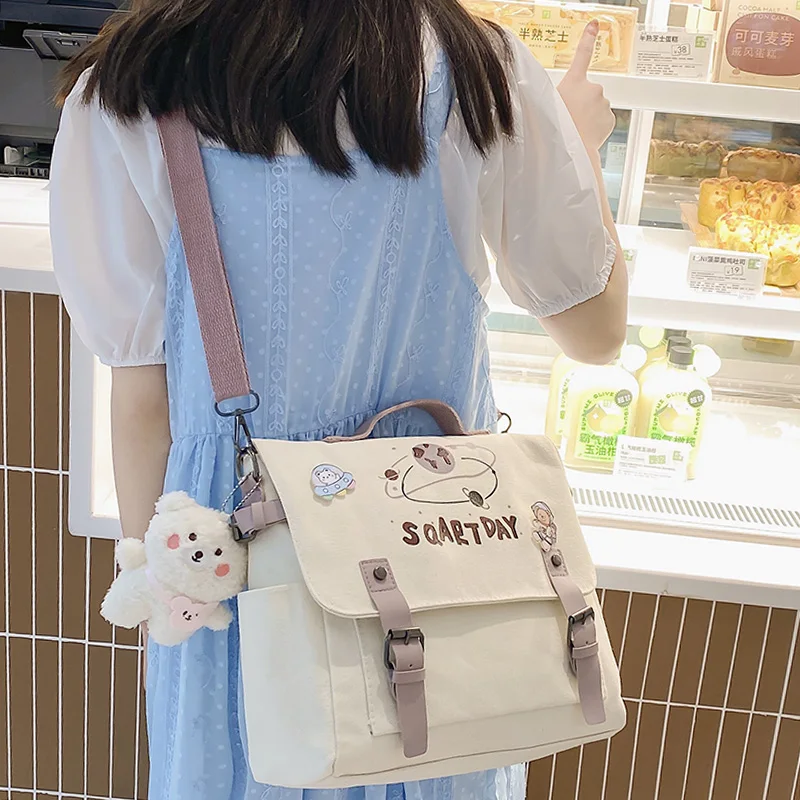 Girls Cute Messenger Bag Fashion Casual Canvas Bag Korean Version Handbag  Kawaii Women's Crossbody Bags with Pendant Satchel Bag - AliExpress