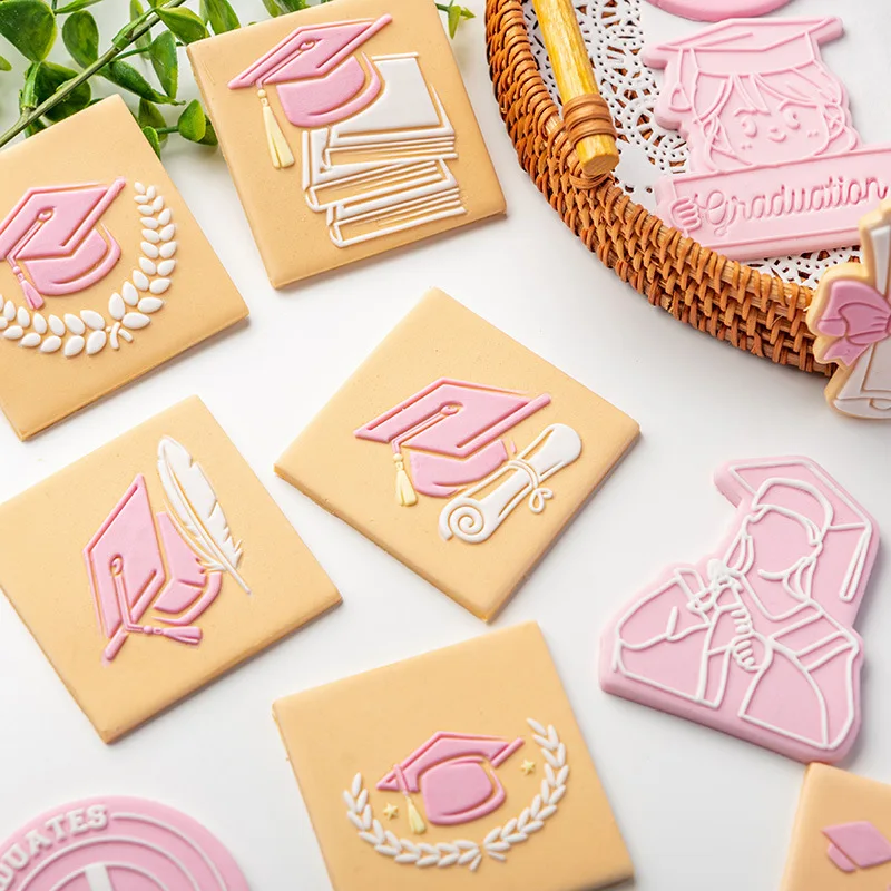 New Graduation Season Biscuit Mold Cartoon Medal Bachelor Hat Embossing Press Mould Cookie Cutter Uniform Cake Baking Tools