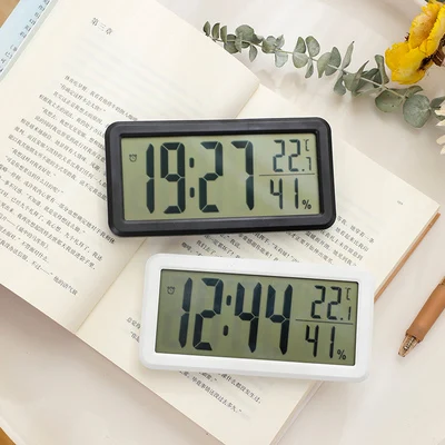 LCD Digital Wall Clock Mute Desktop Battery Powered LED Electronic Alarm Clocks Temperature Sensor Bedroom Indoor Wall Clocks digital wall clock