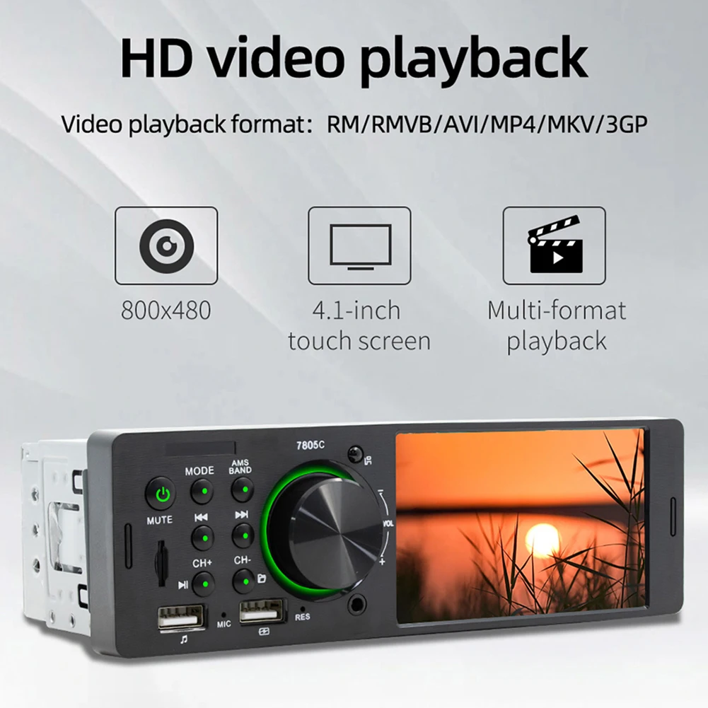 Single Din Car Stereo V5.0 MP5 Player 4" Touchscreen FM Radio Receiver Hands Free Calling USB Charging 7805C