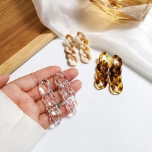 

S925 Silver Needle Retro Resin Chain Earrings for Women 2021 Trendy Long Tassel Earrings Temperament Earrings Jewelry Gifts 1857