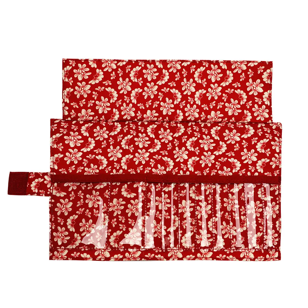Cotton Empty Knitting Needles Bag Red Organizer Bag for Crochet Hooks Knitting Detachable Sewing Accessories Storage