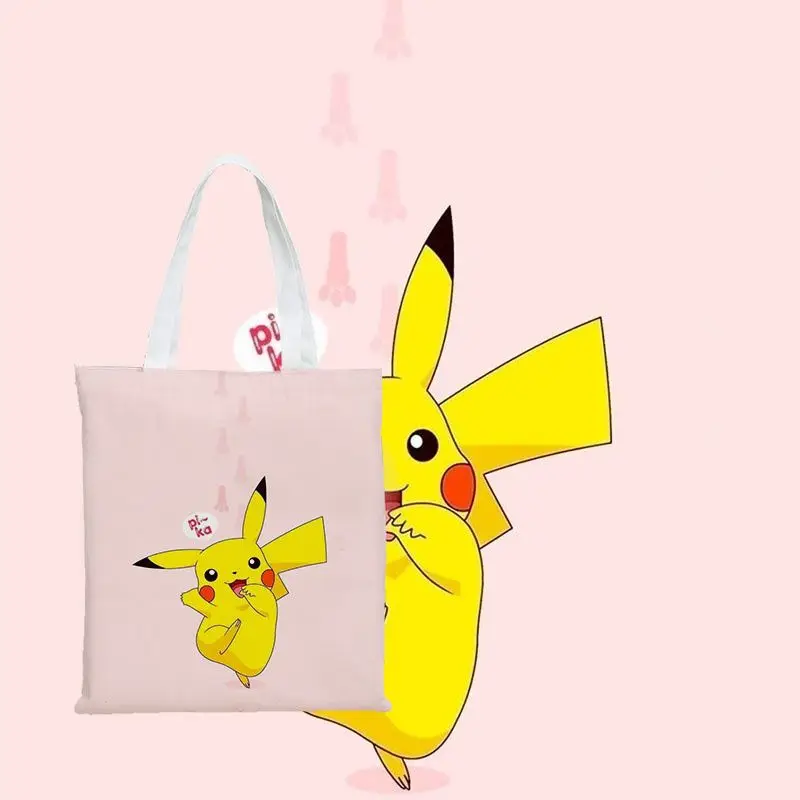 Pokemon pikachu casual grande capacidade sacos de ombro shopper tote saco  carta moda harajuku zíper impressão lona bolsas femininas - AliExpress