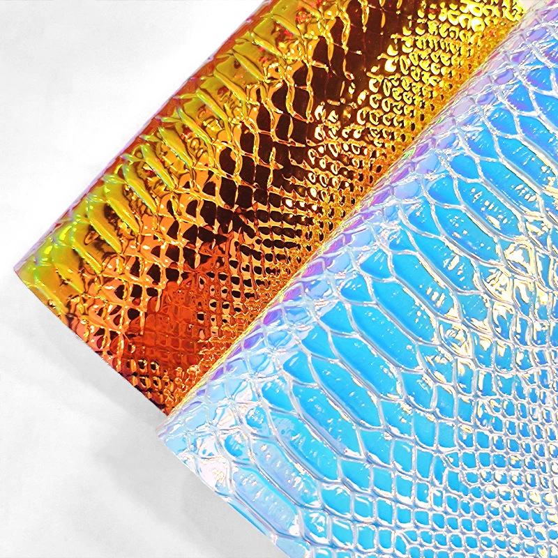 

Crocodile Embossed PVC Fabric Iridescent Holographic Laser Rainbow Shiny Vinyl DIY Bow Earring Making Craft Bag Sheets 46*135CM