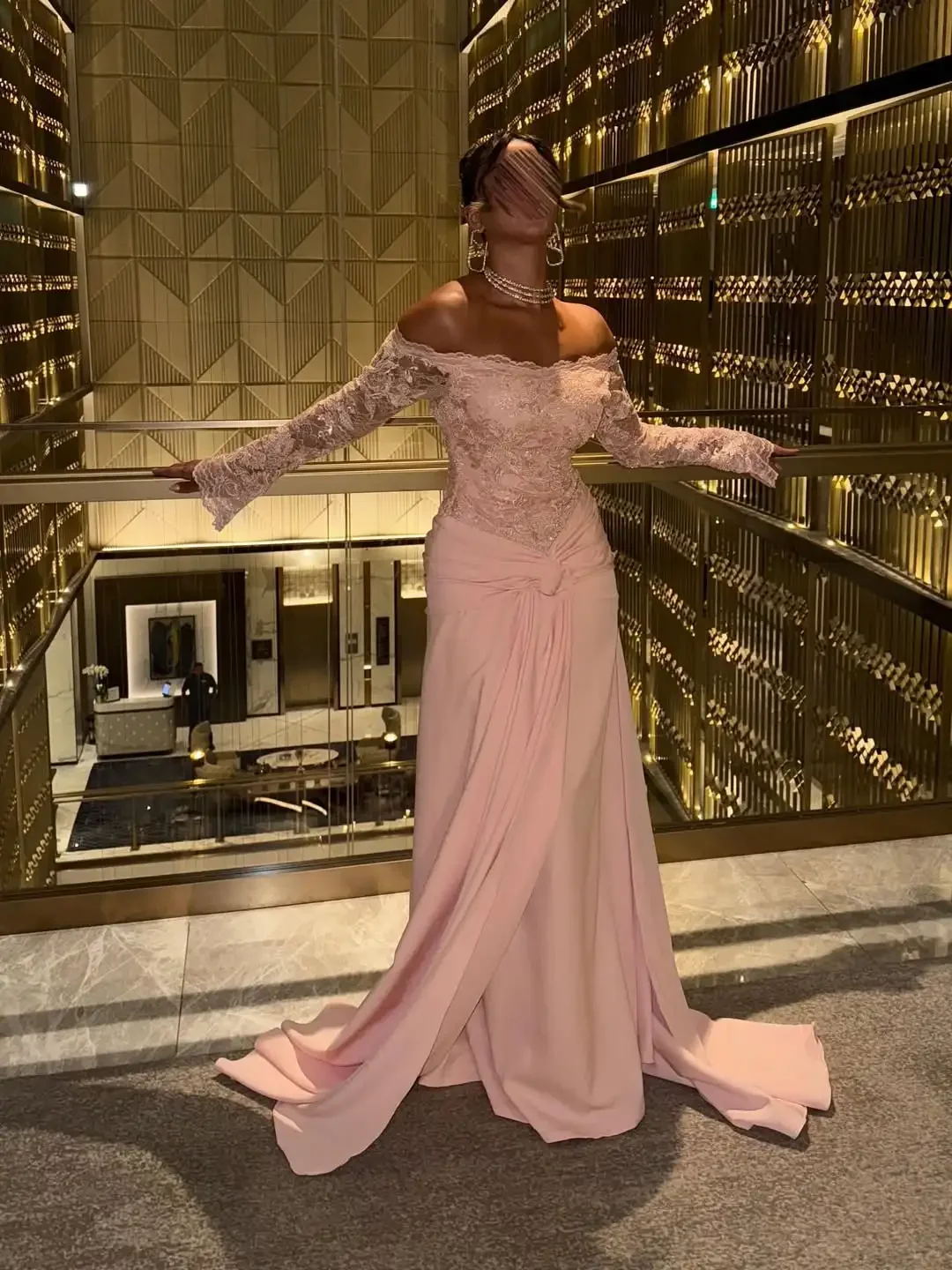 customized Elegant Prom Dresses Long Sleeves Formal Evening Dresses Pink Lace Robes De Party Dresses فساتين مناس 3