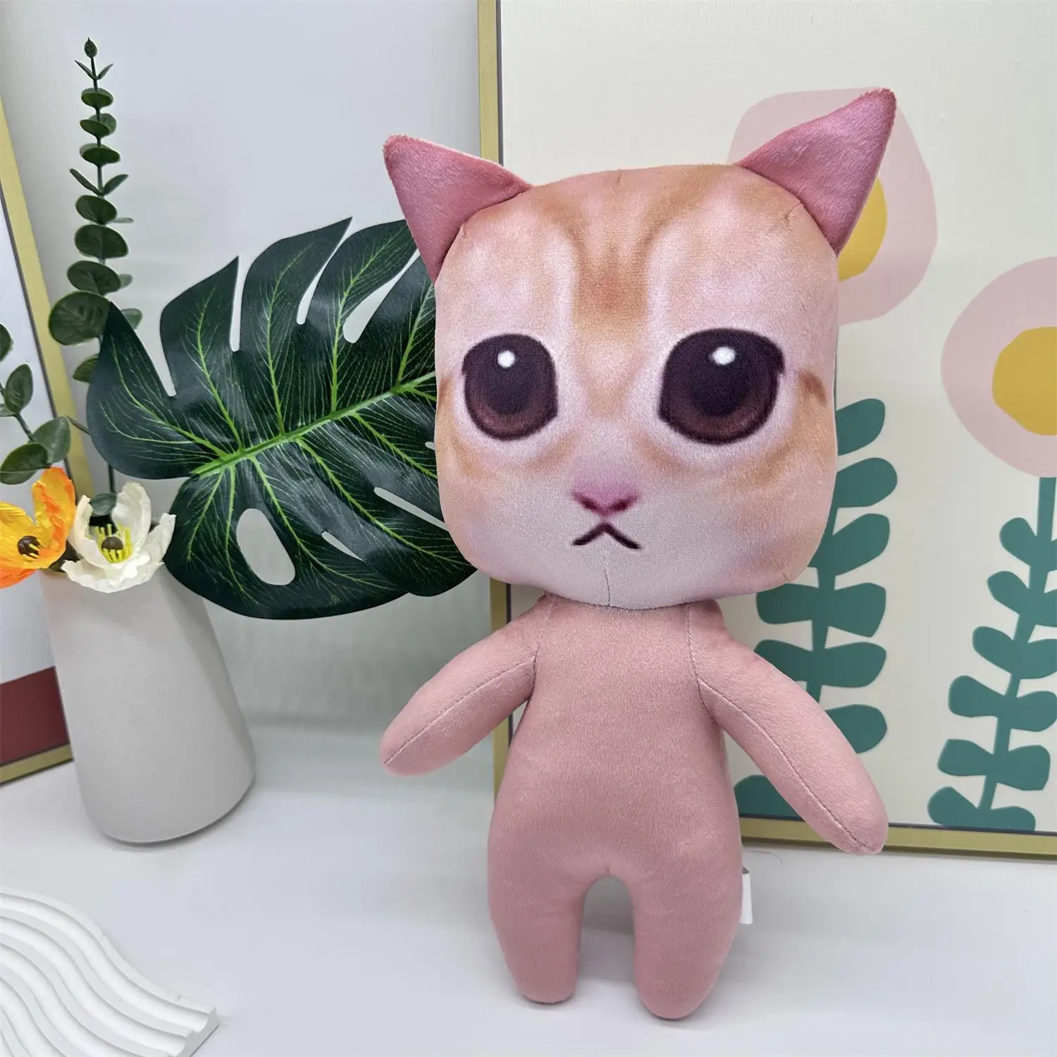 

Плюшевая кукла El Gato с розовым квадратным лицом, мультяшное животное, имитация кота, плюшевая игрушка, подарок на Хэллоуин