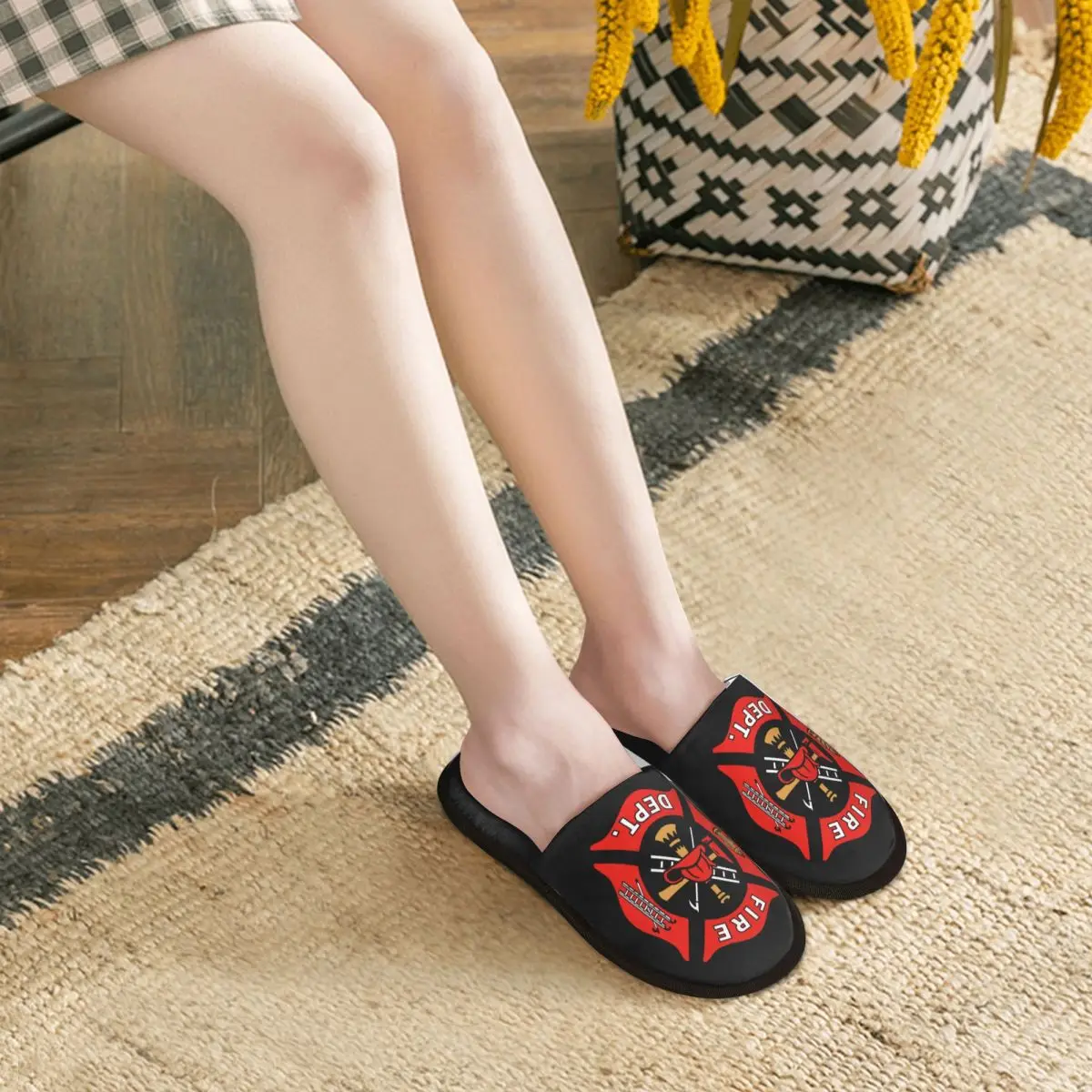 Custom Print Women Firefighter Department House Slippers Soft Warm Memory Foam Fluffy Slipper Indoor Outdoor Shoes 5