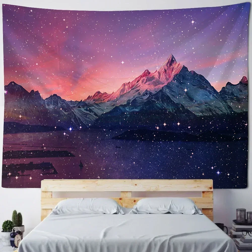 Starry landscape tapestry, dreamy home decoration, wall hanging, Bohemian hippie wall decoration, picnic mattress, bed sheet