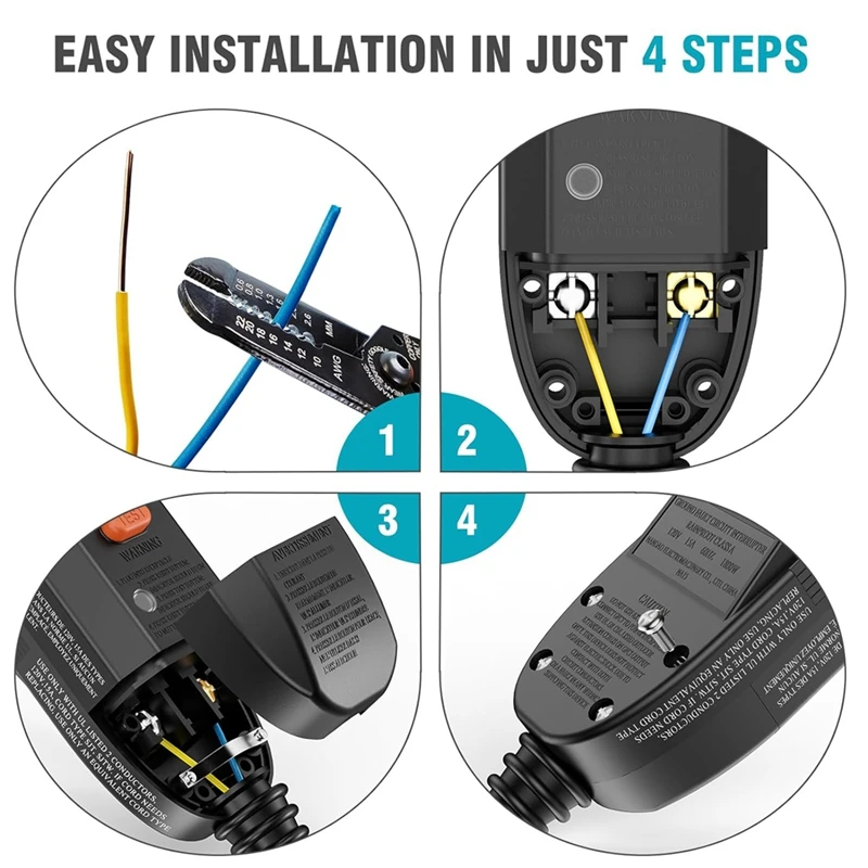 GFCI Plug Replacement 2-Prong 15Amp 2-Wires Ground Fault Circuit Interrupter Safety US plug adapter