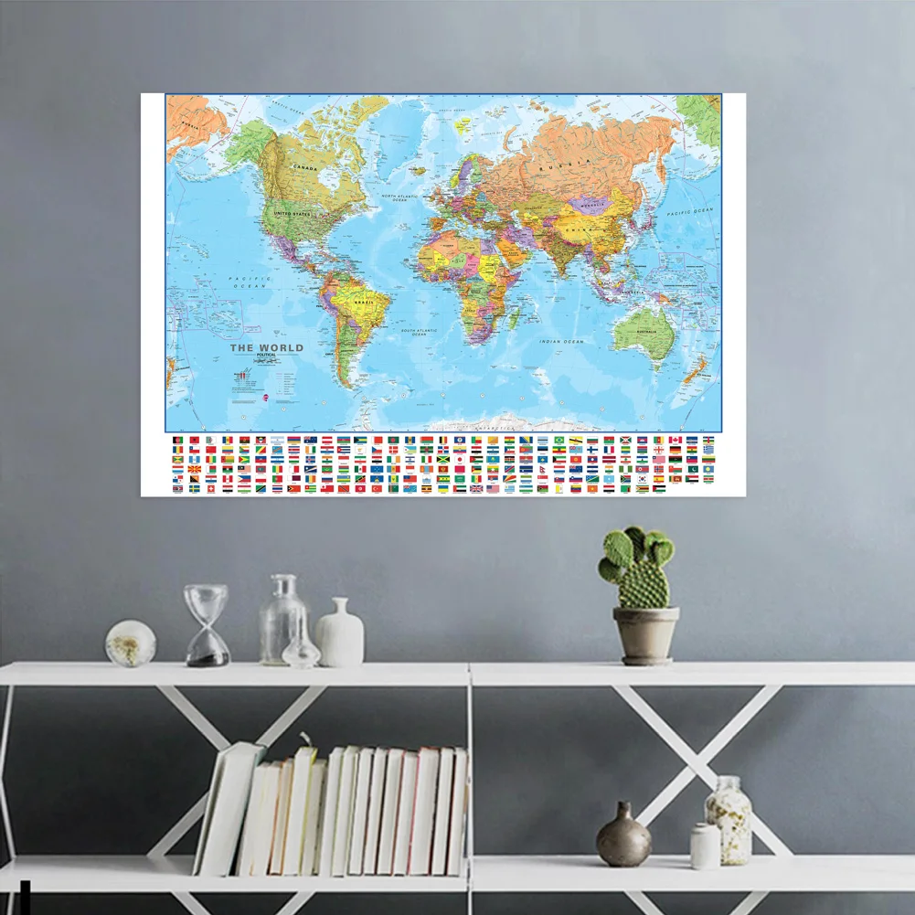 120x80cm The World Map in English Painting Wall Art Poster Printed Decorative Hanging Picture Living Room Office School Supplies world map poster